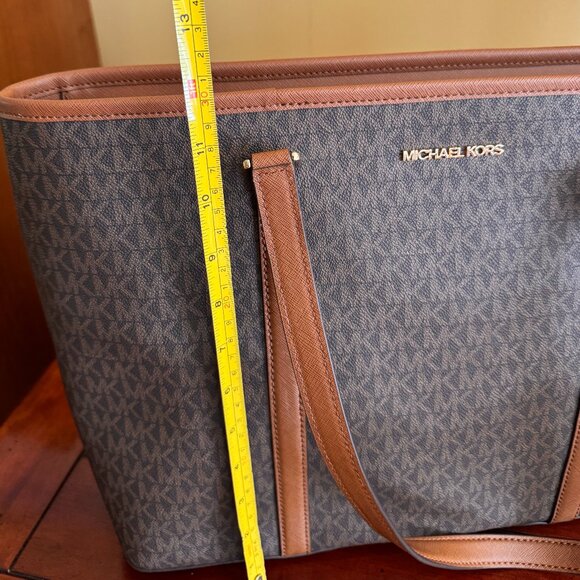 Michael Kors Sady Large Logo Canvas Top-Zip Laptop Travel Tote Brown - Picture 9 of 11